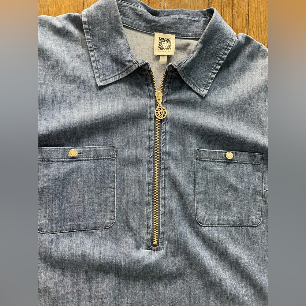 Anne Klein Denim 3/4 Sleeves Zip-Up Dress - Picture 4 of 10